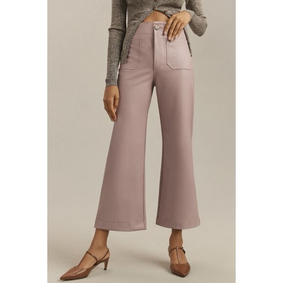 Anthropologie Maeve Colette Cropped Wide Leg Faux Leather Pants Womens 31 Lilac